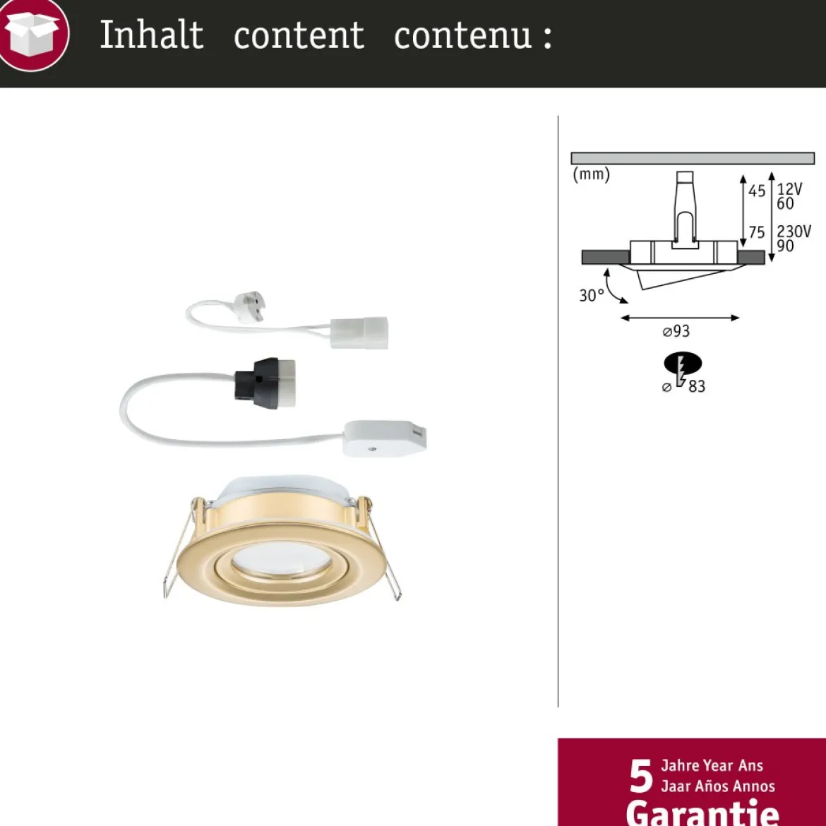 Paulmann 92403 Einbauleuchte LED Nova Plus schwenkbar 93mm gold IP65