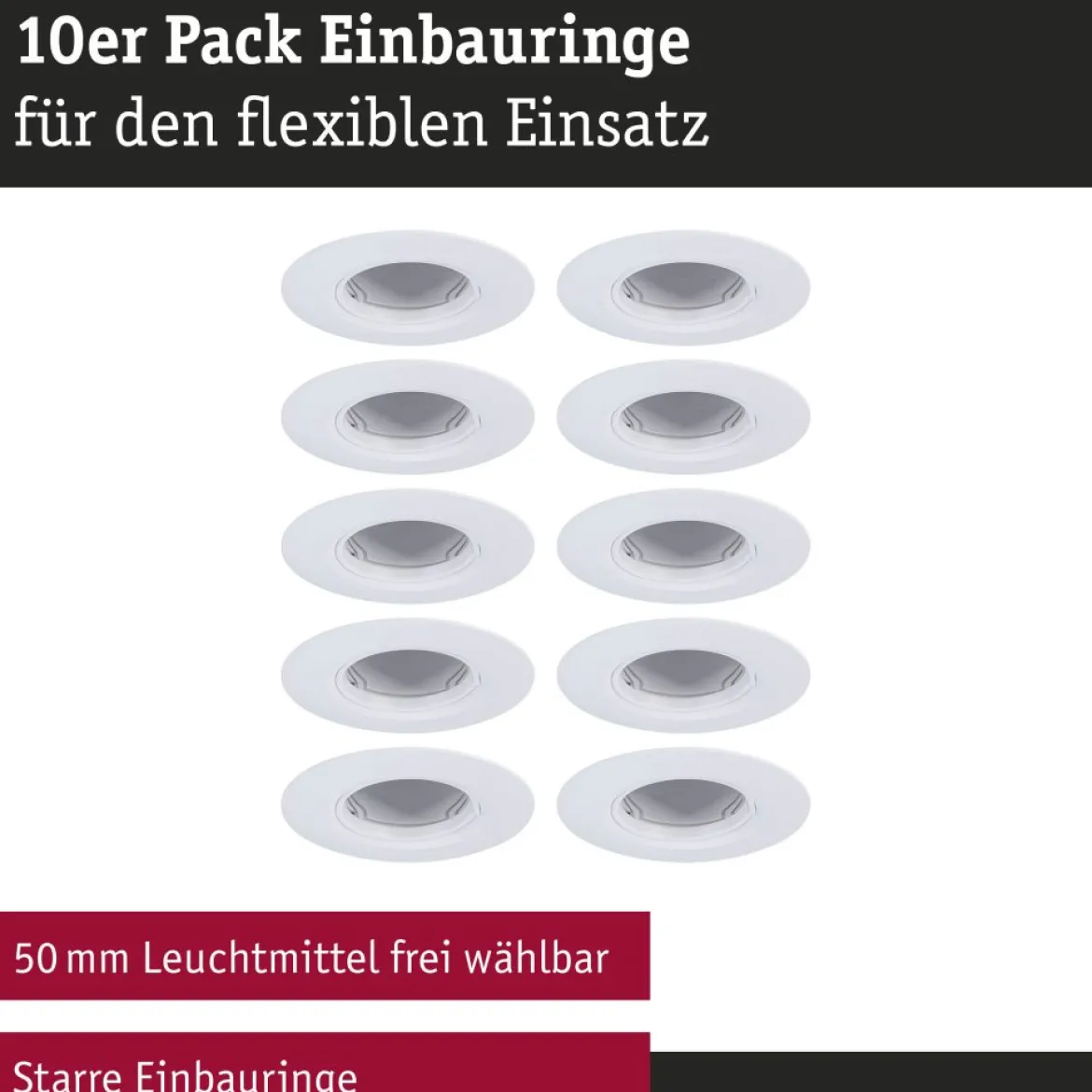 Paulmann 92118 Einbauleuchte rund 90mm 10er-Set Weiß starr