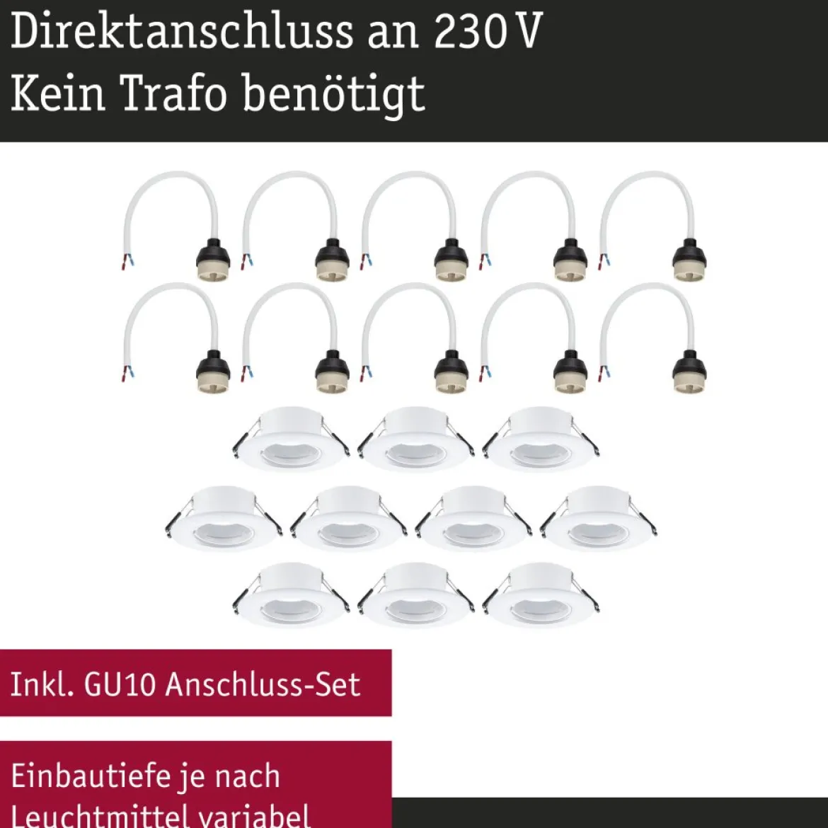 Paulmann 92118 Einbauleuchte rund 90mm 10er-Set Weiß starr