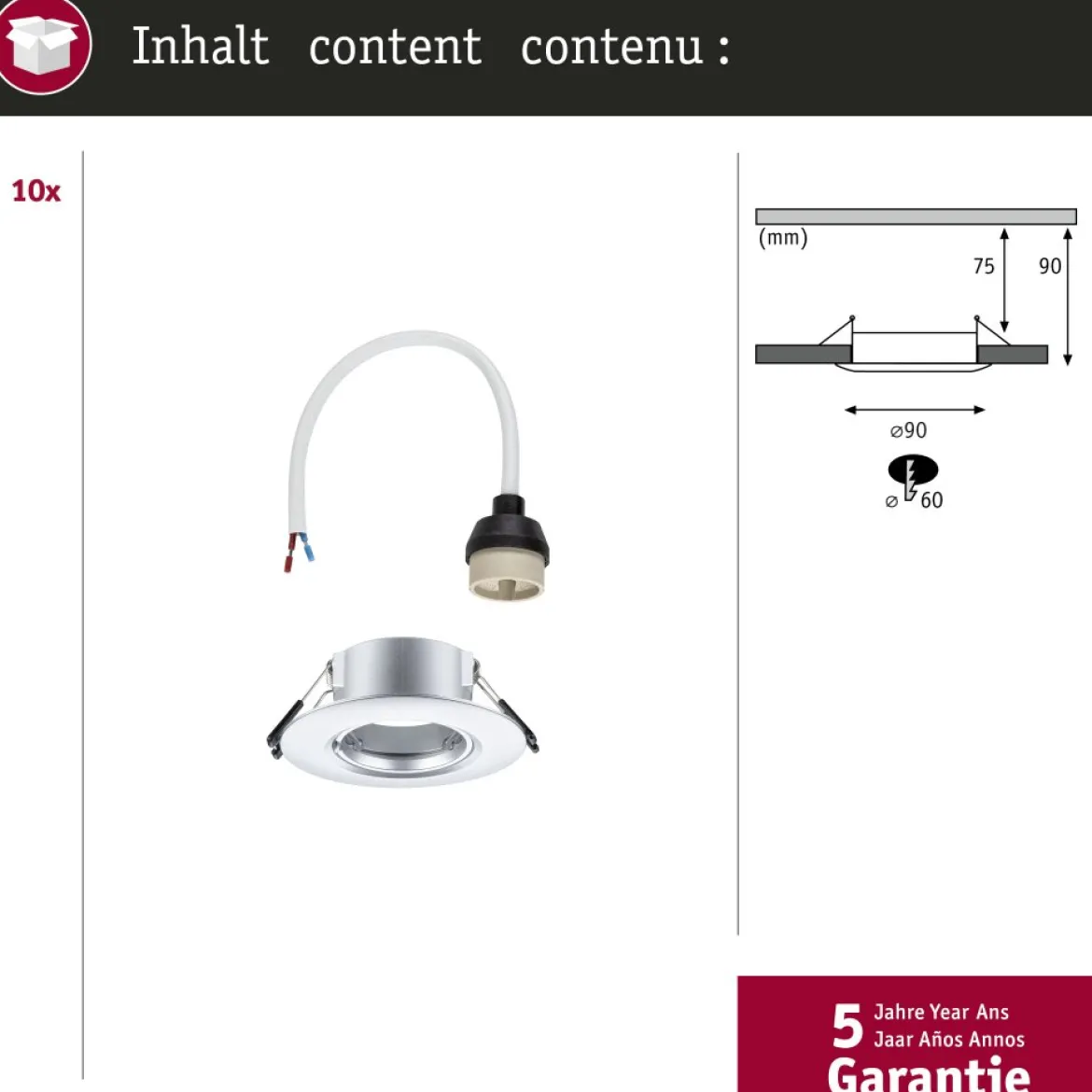 Paulmann 92119 Einbauleuchte rund 90mm 10er-Set Chrom starr