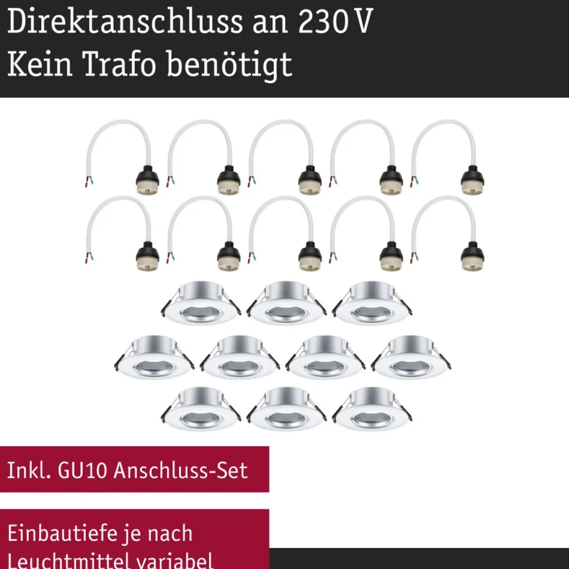 Paulmann 92119 Einbauleuchte rund 90mm 10er-Set Chrom starr