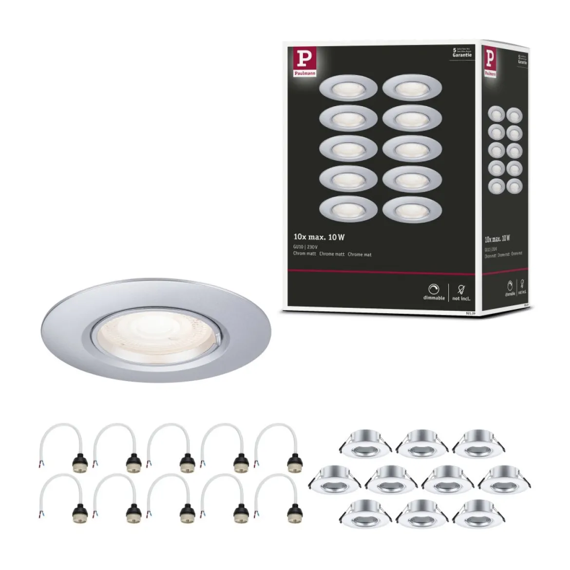Paulmann 92119 Einbauleuchte rund 90mm 10er-Set Chrom starr