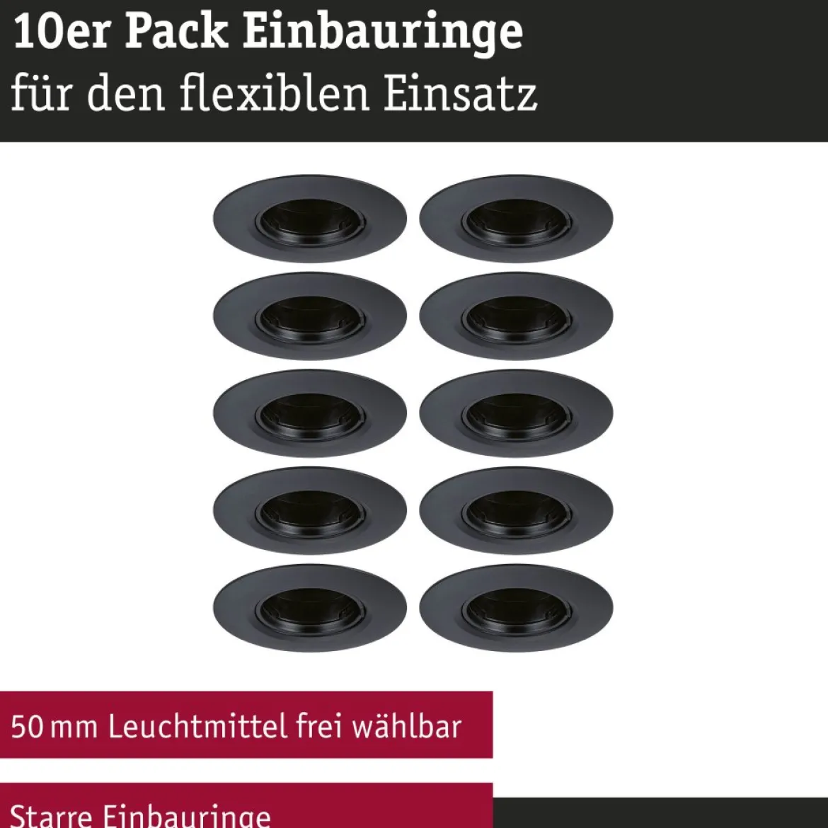 Paulmann 92120 Einbauleuchte rund 90mm 10er-Set Schwarz starr