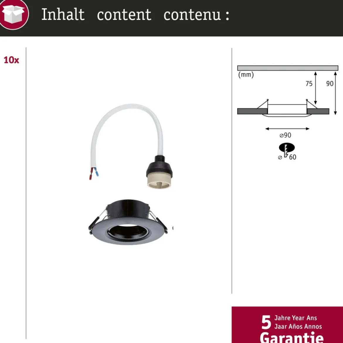 Paulmann 92120 Einbauleuchte rund 90mm 10er-Set Schwarz starr