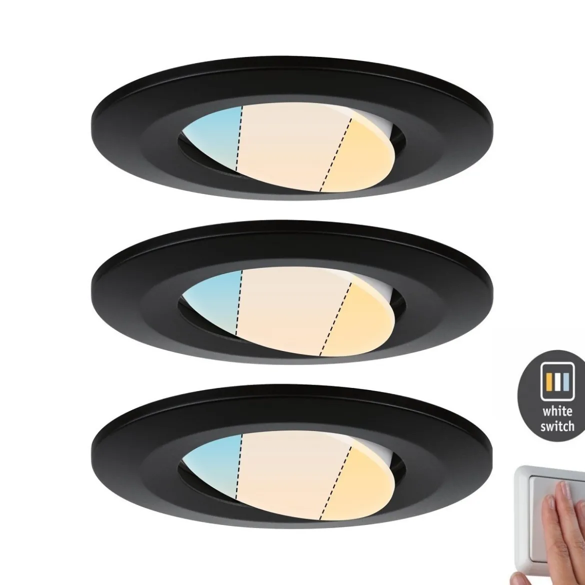 Paulmann 93096 HomeSpa LED Einbauleuchte Calla 3er-Set WhiteSwitch IP65 Schwarz