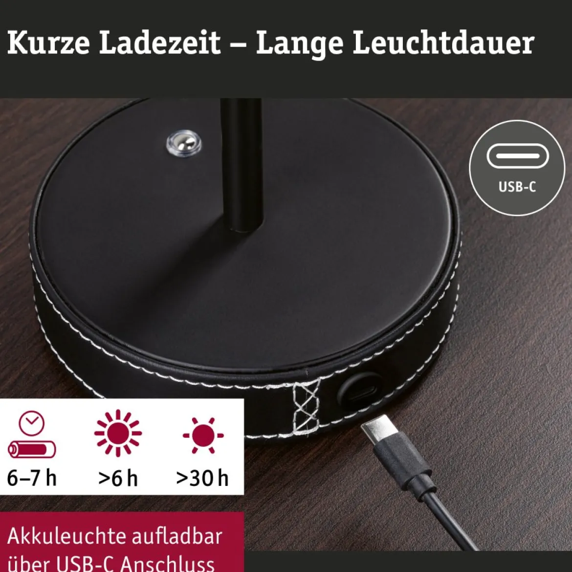 Paulmann 71175 LED Akkuleuchte Pellini 37cm White Switch dimmbar schwarz