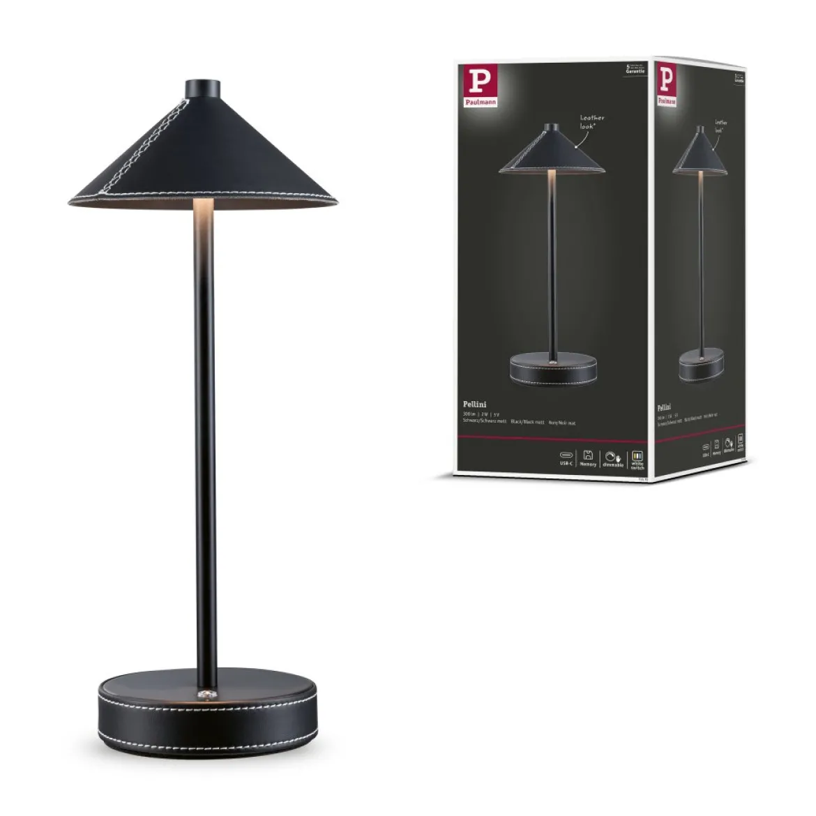 Paulmann 71175 LED Akkuleuchte Pellini 37cm White Switch dimmbar schwarz