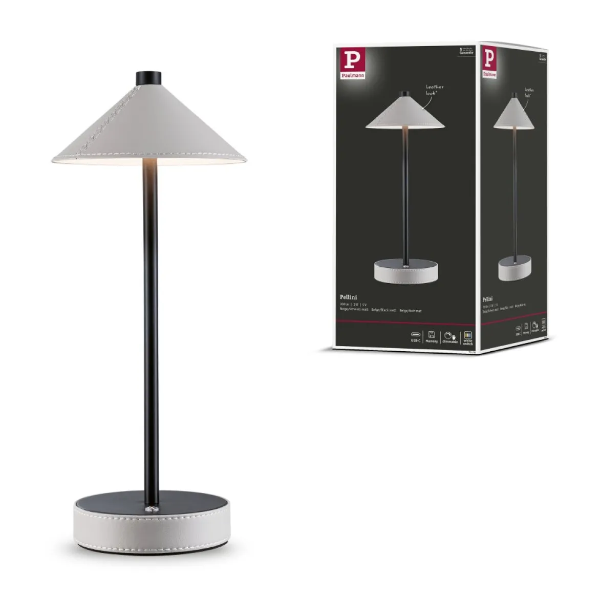 Paulmann 71176 LED Akkuleuchte Pellini 37cm White Switch dimmbar beige schwarz