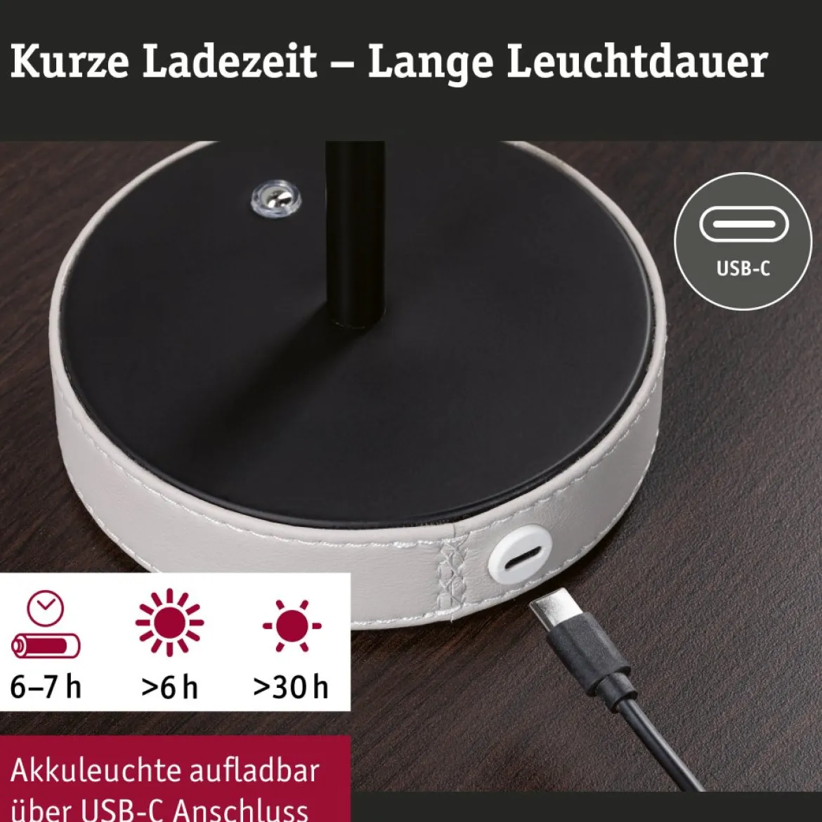 Paulmann 71176 LED Akkuleuchte Pellini 37cm White Switch dimmbar beige schwarz