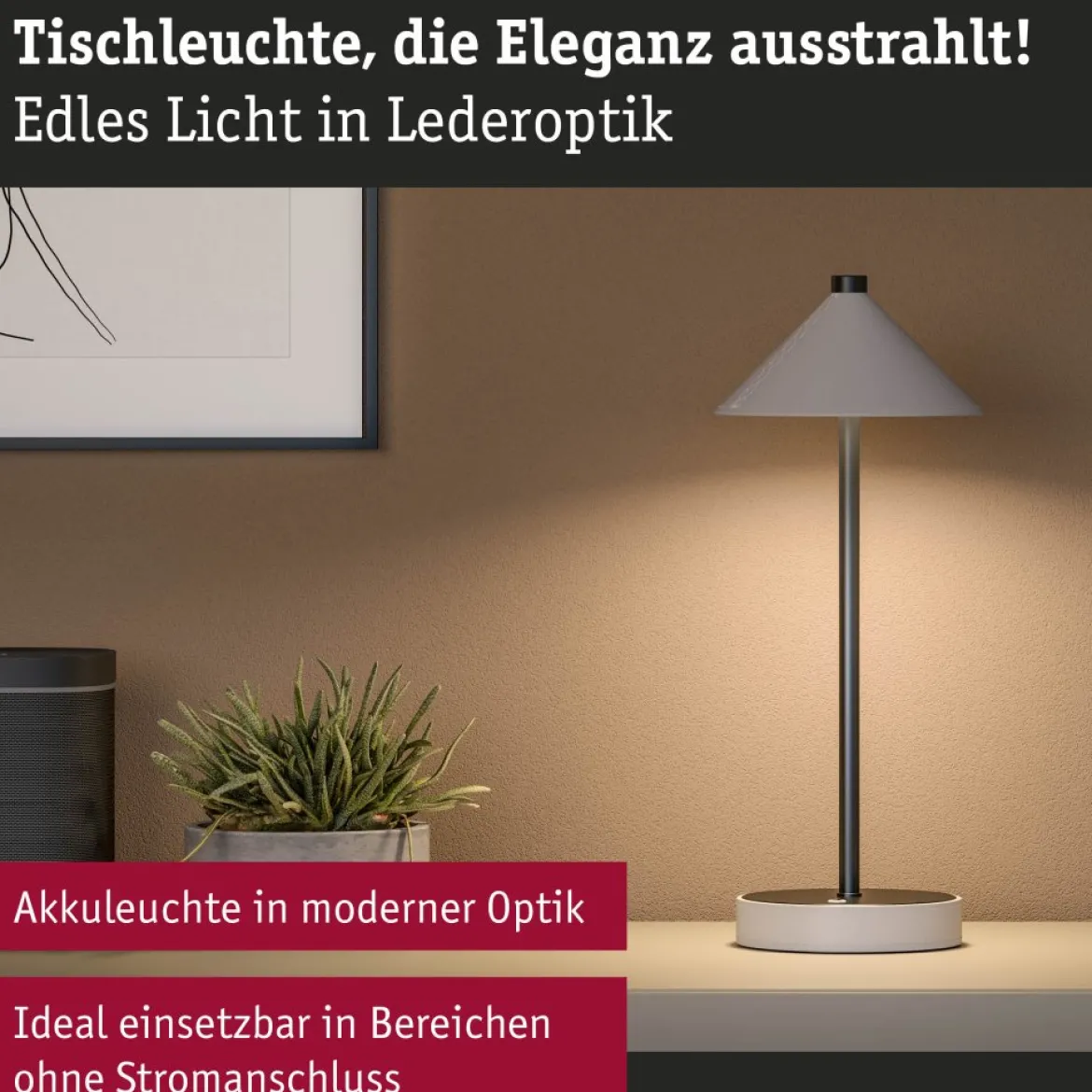 Paulmann 71176 LED Akkuleuchte Pellini 37cm White Switch dimmbar beige schwarz