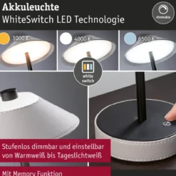 Paulmann 71174 LED Akkuleuchte Pellini 33cm White Switch dimmbar beige schwarz