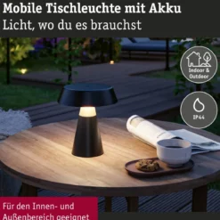 Paulmann 77060 LED Akku Tischleuchte Lirox White Switch IP44 dimmbar Schwarz