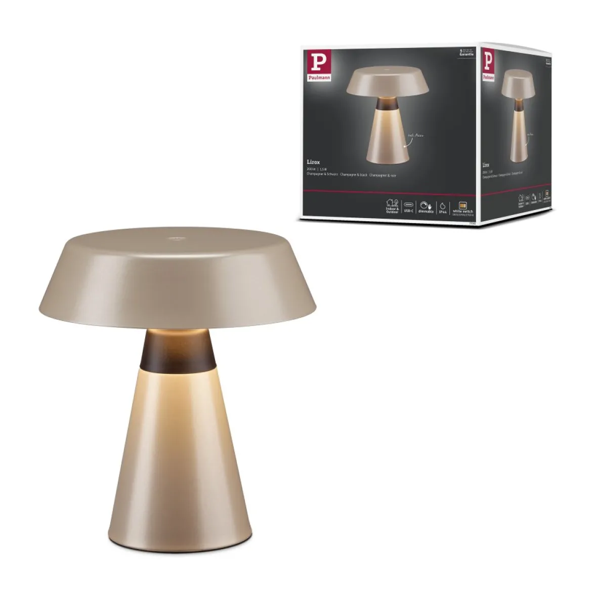 Paulmann 77061 LED Akku Tischleuchte Lirox White Switch IP44 dimmbar Champagner