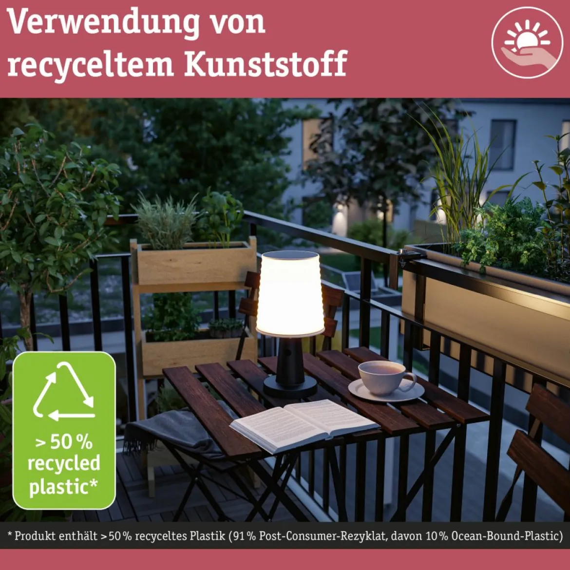 Paulmann 94611 LED Akku Tischleuchte Ilanga Solar 2700K IP44 dimmbar Anthrazit