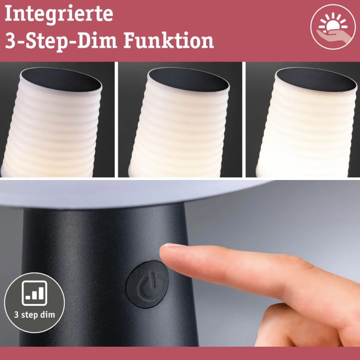 Paulmann 94611 LED Akku Tischleuchte Ilanga Solar 2700K IP44 dimmbar Anthrazit