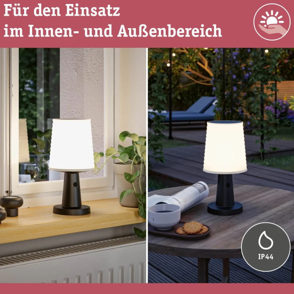 Paulmann 94611 LED Akku Tischleuchte Ilanga Solar 2700K IP44 dimmbar Anthrazit