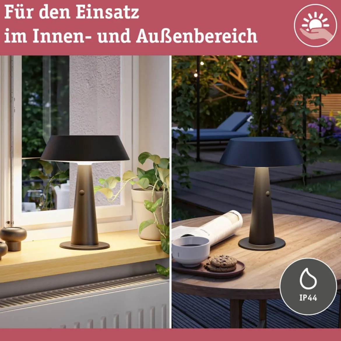 Paulmann 94612 LED Akku Tischleuchte Soala Solar 2700K IP44 dimmbar Anthrazit