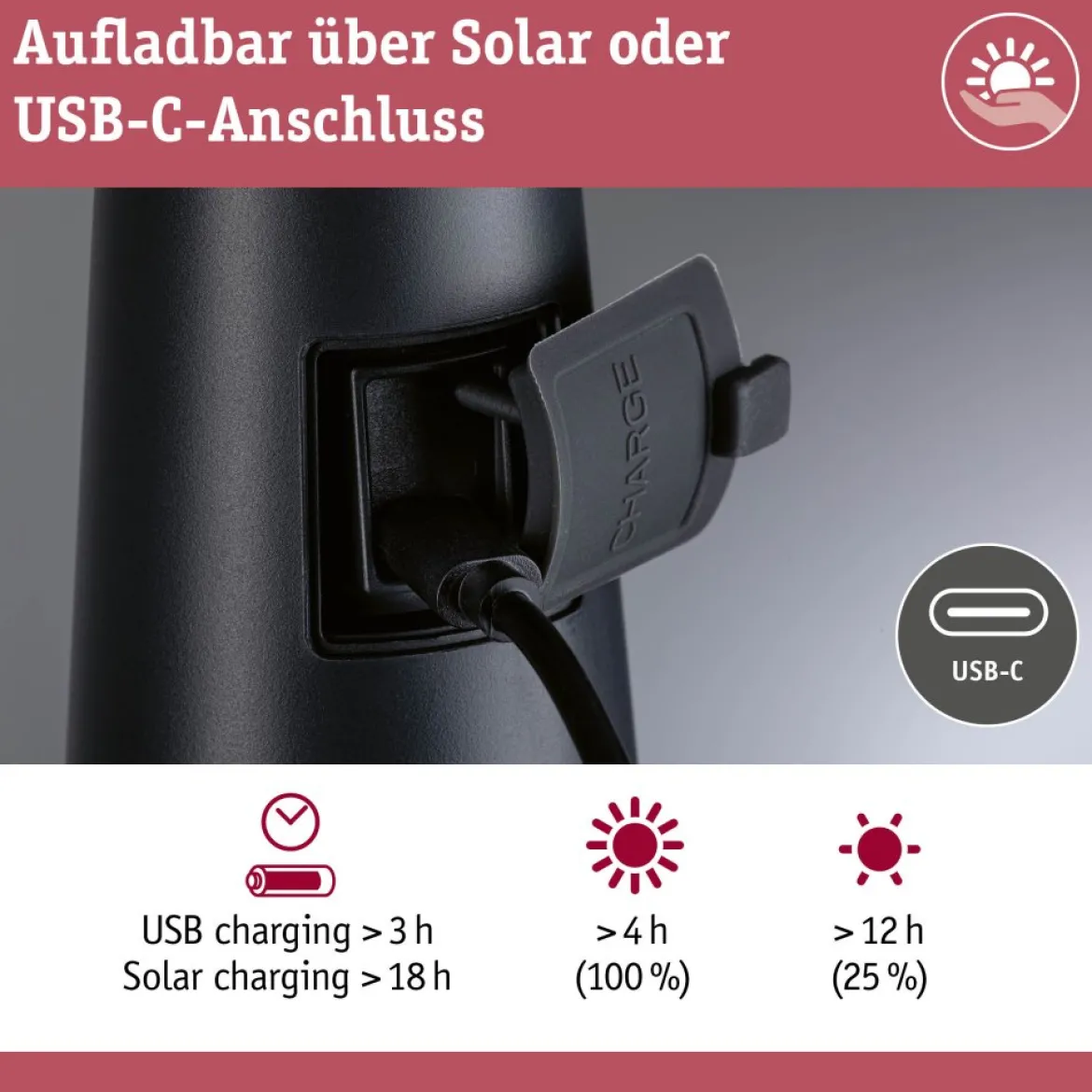 Paulmann 94612 LED Akku Tischleuchte Soala Solar 2700K IP44 dimmbar Anthrazit