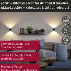 Paulmann 71290 LED Akkuwandleuchte Zorik Schwarz dimmbar IP44