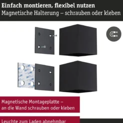 Paulmann 71282 LED Akku Wandleuchte Nyara eckig IP44 3000K schwarz Bewegungsmelder