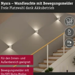 Paulmann 71283 LED Akku Wandleuchte Nyara eckig IP44 3000K weiß Bewegungsmelder