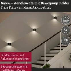 Paulmann 71284 LED Akku Wandleuchte Nyora rund IP44 3000K schwarz Bewegungsmelder