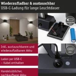Paulmann 71284 LED Akku Wandleuchte Nyora rund IP44 3000K schwarz Bewegungsmelder