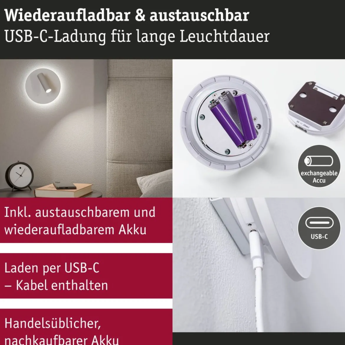 Paulmann 71287 LED Akku Wandleuchte Kiora 2700K weiß dimmbar