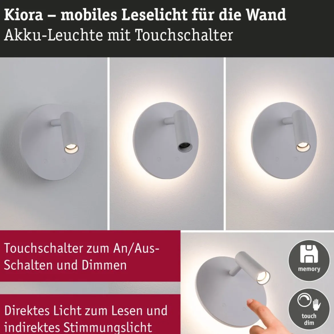 Paulmann 71287 LED Akku Wandleuchte Kiora 2700K weiß dimmbar