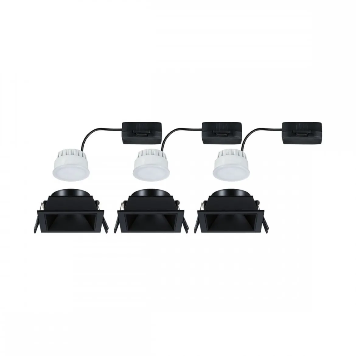 Paulmann 93125 LED Cole Coin Basisset eckig 3er-Set 2700K Schwarz 3-Step-Dim IP44
