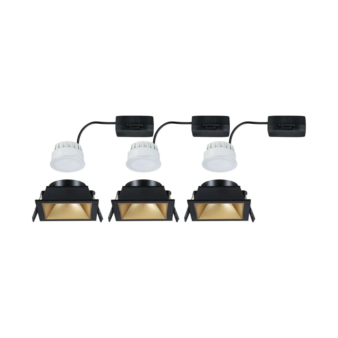 Paulmann 93129 LED Cole Coin Basisset eckig 3er-Set 2700K Schwarz Gold 3-Step-Dim IP44