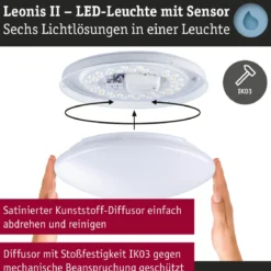 Paulmann 75407 LED Deckenleuchte Leonis Bewegungsmelder 3000-5700K IP44 Weiß