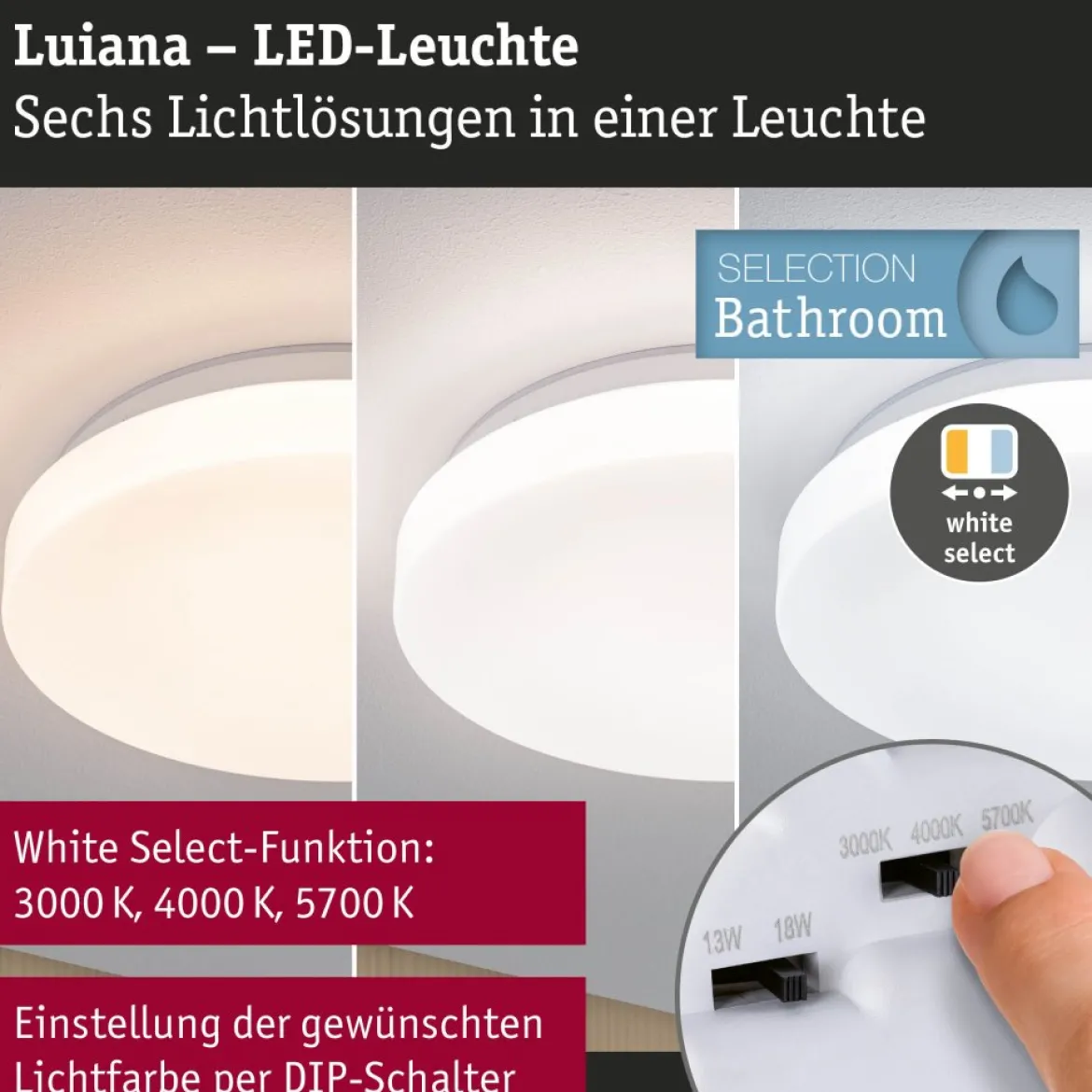 Paulmann 75408 LED Deckenleuchte Luiana 3000-5700K IP44 Weiß