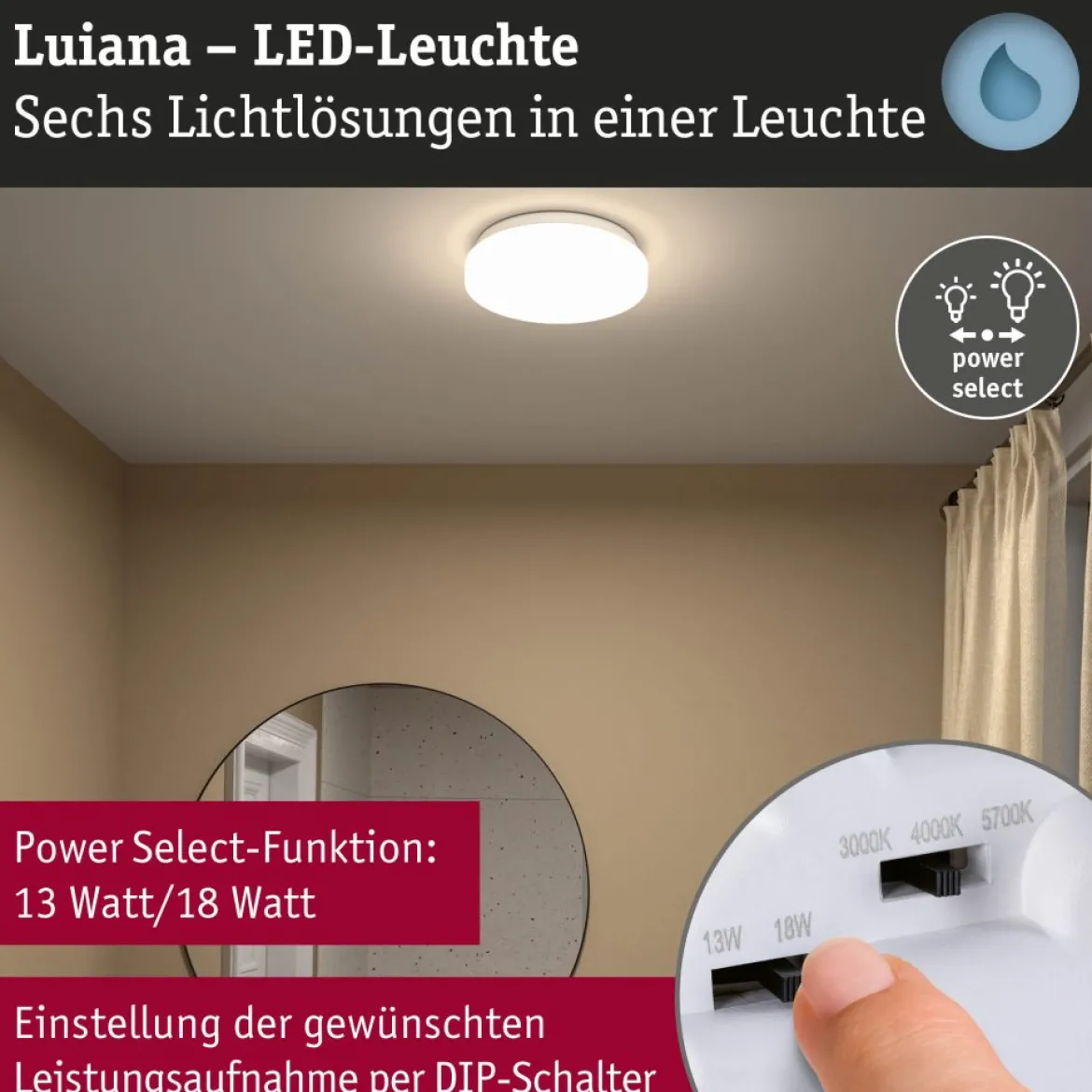 Paulmann 75408 LED Deckenleuchte Luiana 3000-5700K IP44 Weiß