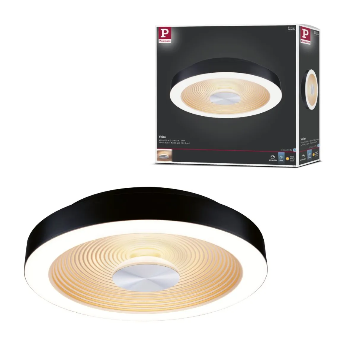 Paulmann 71178 LED Deckenleuchte Volea 32cm 3000K dimmbar Schwarz Gold IP44