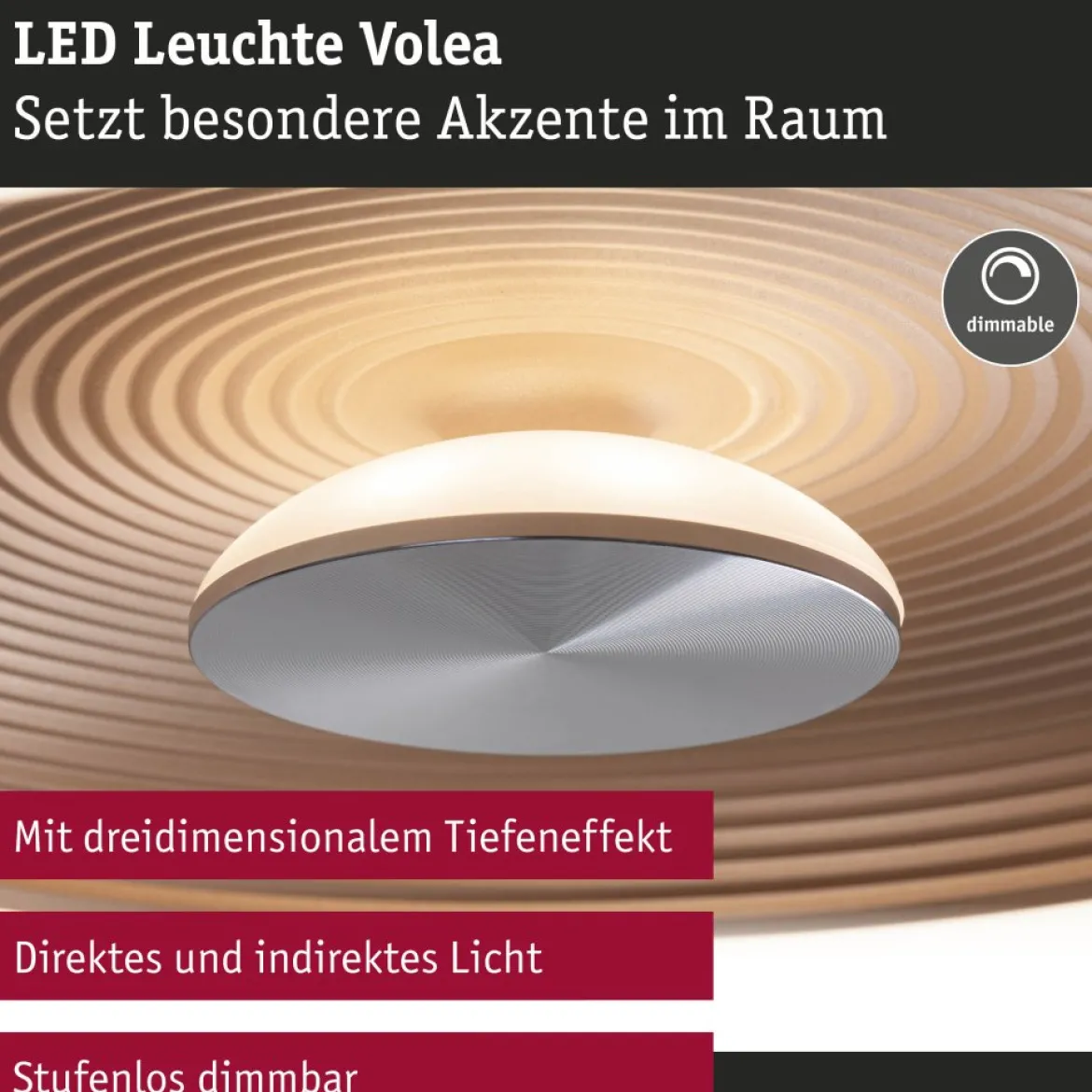 Paulmann 71178 LED Deckenleuchte Volea 32cm 3000K dimmbar Schwarz Gold IP44