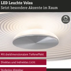 Paulmann 71179 LED Deckenleuchte Volea 40cm 3000K dimmbar Weiß Silber IP44