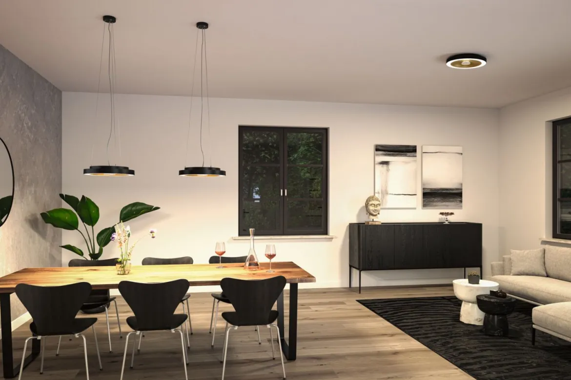 Paulmann 71180 LED Deckenleuchte Volea 40cm 3000K dimmbar Schwarz Gold IP44