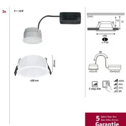 Paulmann 94872 LED Einbauleuchte Cole Coin 2700K weiss 3-Step-Dim IP44