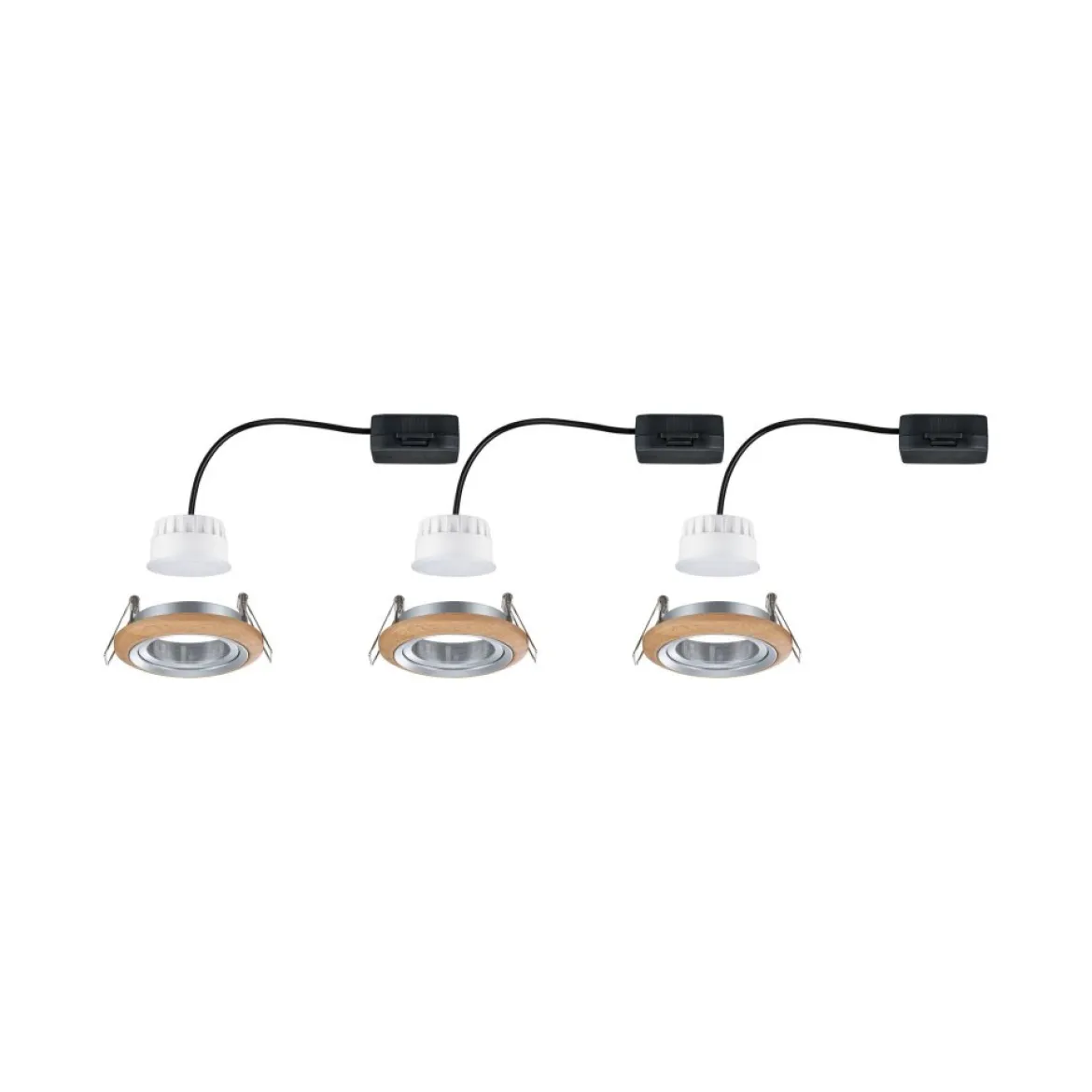Paulmann 92239 LED Einbauleuchte Lanati 3er-Set schwenkbar 2700K Holzoptik Alu
