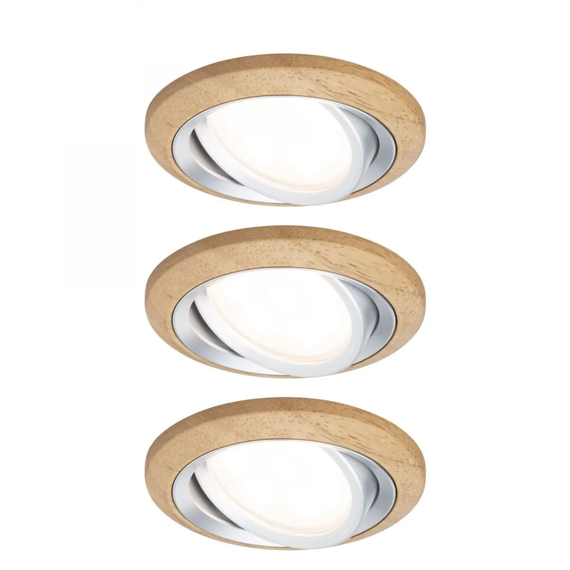 Paulmann 92239 LED Einbauleuchte Lanati 3er-Set schwenkbar 2700K Holzoptik Alu