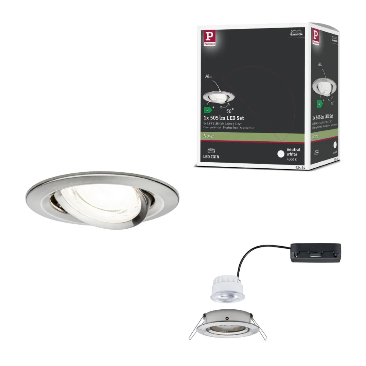 Paulmann 92454 LED Einbauleuchte Nova Coin Einzelleuchte rund 4000K Eisen