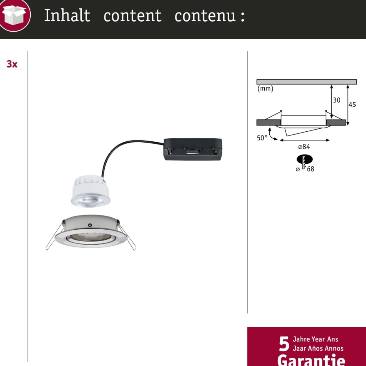 Paulmann 92456 LED Einbauleuchte Nova Coin 3er-Set rund 4000K Eisen gebürstet