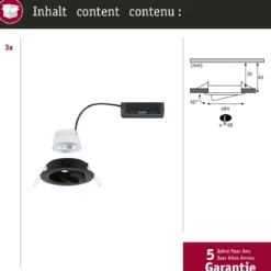 Paulmann 92457 LED Einbauleuchte Nova Coin 3er-Set rund 4000K Schwarz