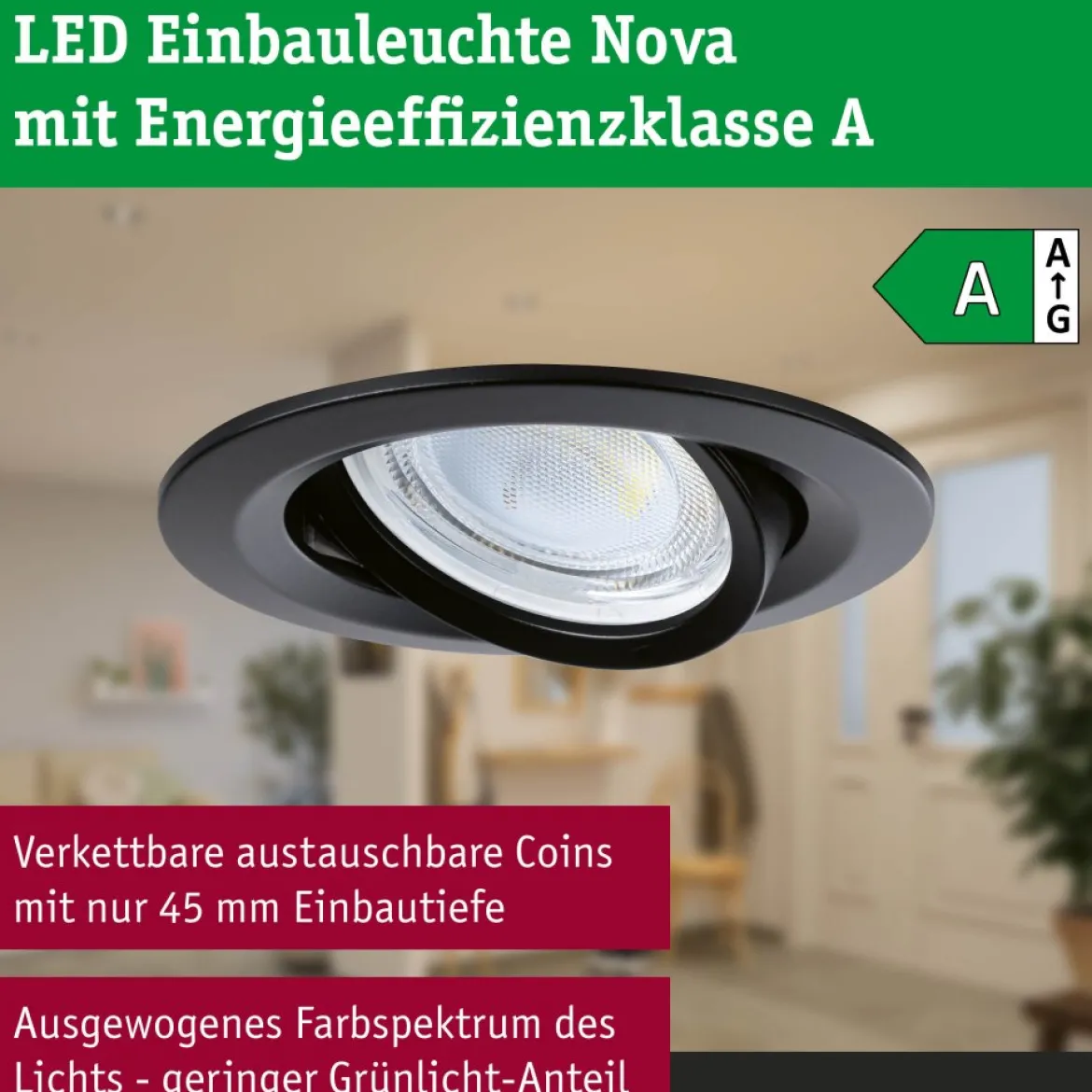 Paulmann 92457 LED Einbauleuchte Nova Coin 3er-Set rund 4000K Schwarz
