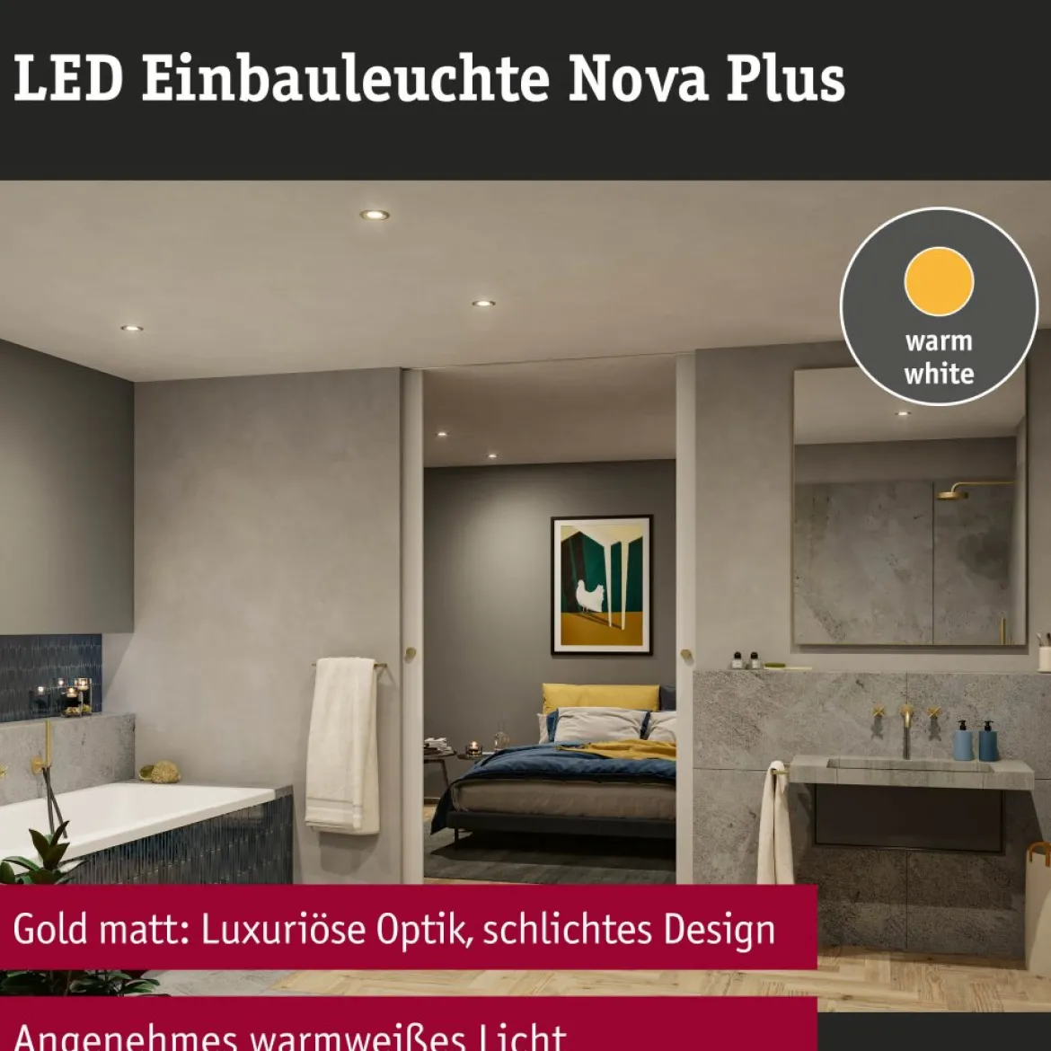 Paulmann 92408 LED Einbauleuchte Nova Plus 3er-Set schwenkbar 93mm gold IP65 dimmbar
