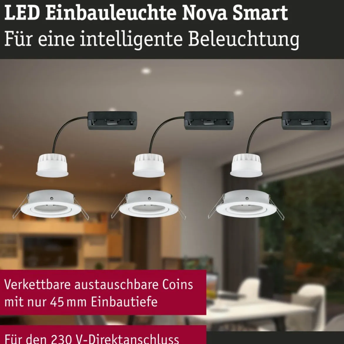 Paulmann 92433 LED Einbauleuchte Nova Coin 3er-Set Zigbee RGBW Weiß matt
