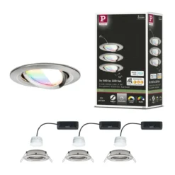 Paulmann 92434 LED Einbauleuchte Nova Coin 3er-Set Zigbee RGBW Eisen gebürstet