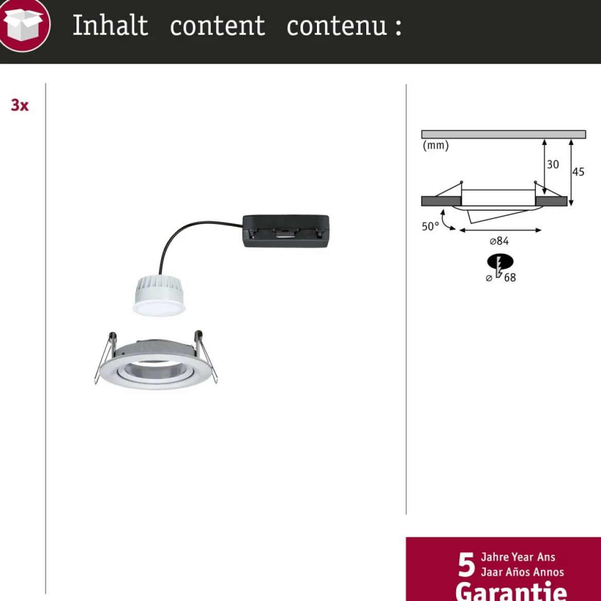 Paulmann 92435 LED Einbauleuchte Nova Coin 3er-Set Zigbee RGBW Alu gedreht