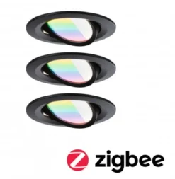 Paulmann 92437 LED Einbauleuchte Nova Coin 3er-Set Zigbee RGBW Schwarz matt